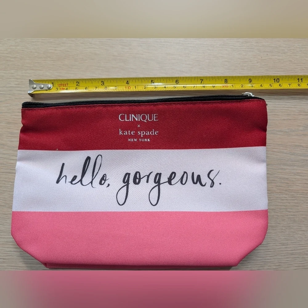 Clinique × Kate Spade 'hello gorgeous' Striped Makeup Bag Cosmetic Pouch NEW - Picture 3 of 6